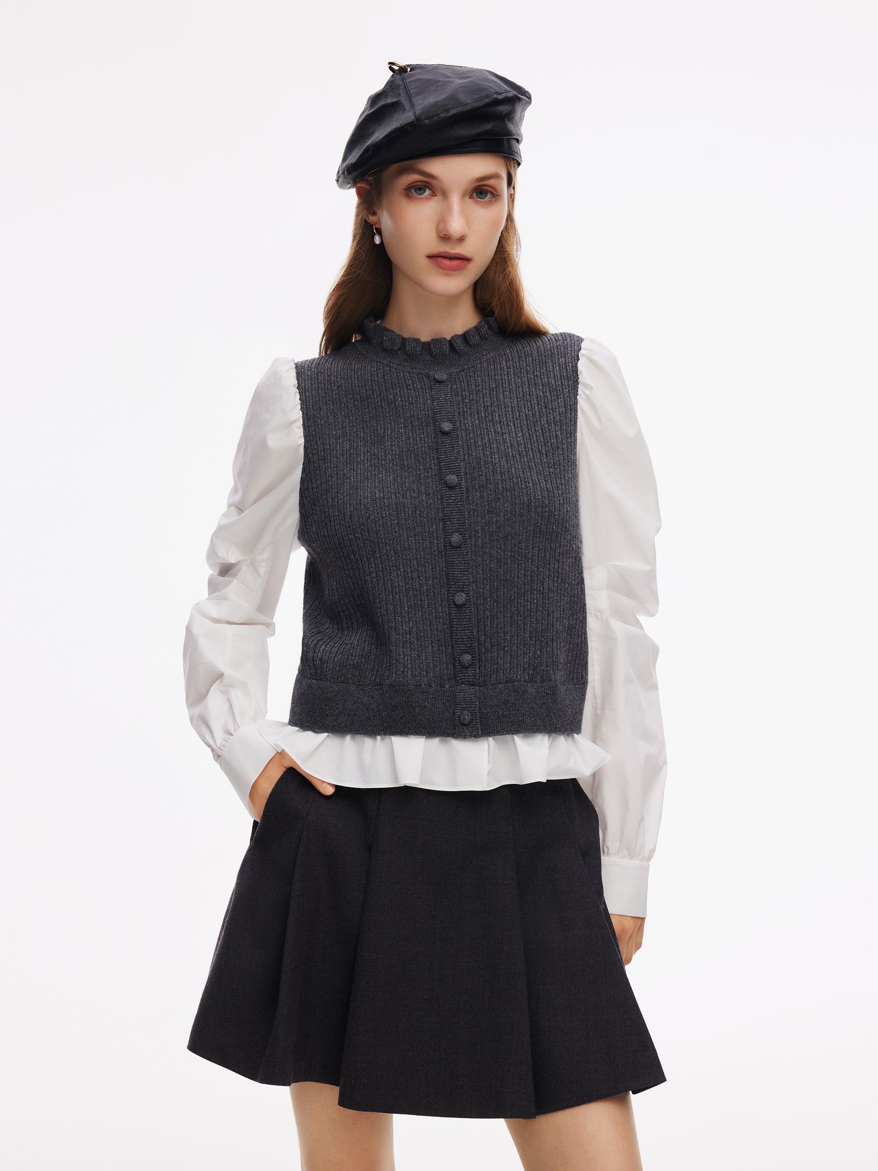 Wool Blend Women Mock Layered Blouse GOELIA