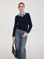 100% Wool Color Block Faux Two-Piece Women Sweater GOELIA