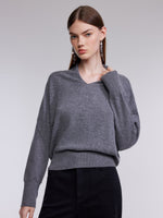 100% Cashmere V-Neck Batwing Sleeve Women Sweater GOELIA