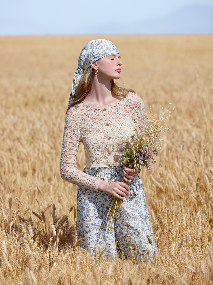 Wool Openwork Women Crop Knit Top With Camisole GOELIA