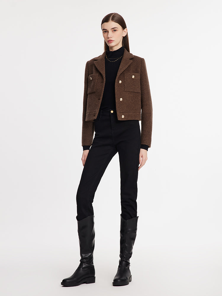 Single-Breasted Notched Lapel Women Crop Jacket GOELIA