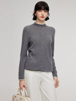 100% Cashmere Seamless Contrast Trim Women Cardigan GOELIA