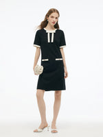 Tencel Blend Contrast Trim Women Knit Mini Dress GOELIA