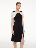 Color Block Cold Shoulder Women Patchwork Side Slit Knit Midi Dress GOELIA