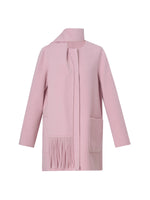 Tencel Wool Blend Double-Faced Women Coat With Fringe Scarf GOELIA