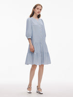 Acetate Blend Tweed Sequins Women Midi Dress With Belt GOELIA