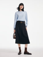 Denim Look Women A-Line Skirt With Belt GOELIA