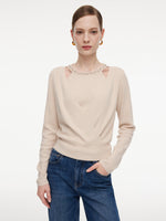 Tencel Wool Blend Beaded Neck Women Cut-Out Wrap Knit Top GOELIA