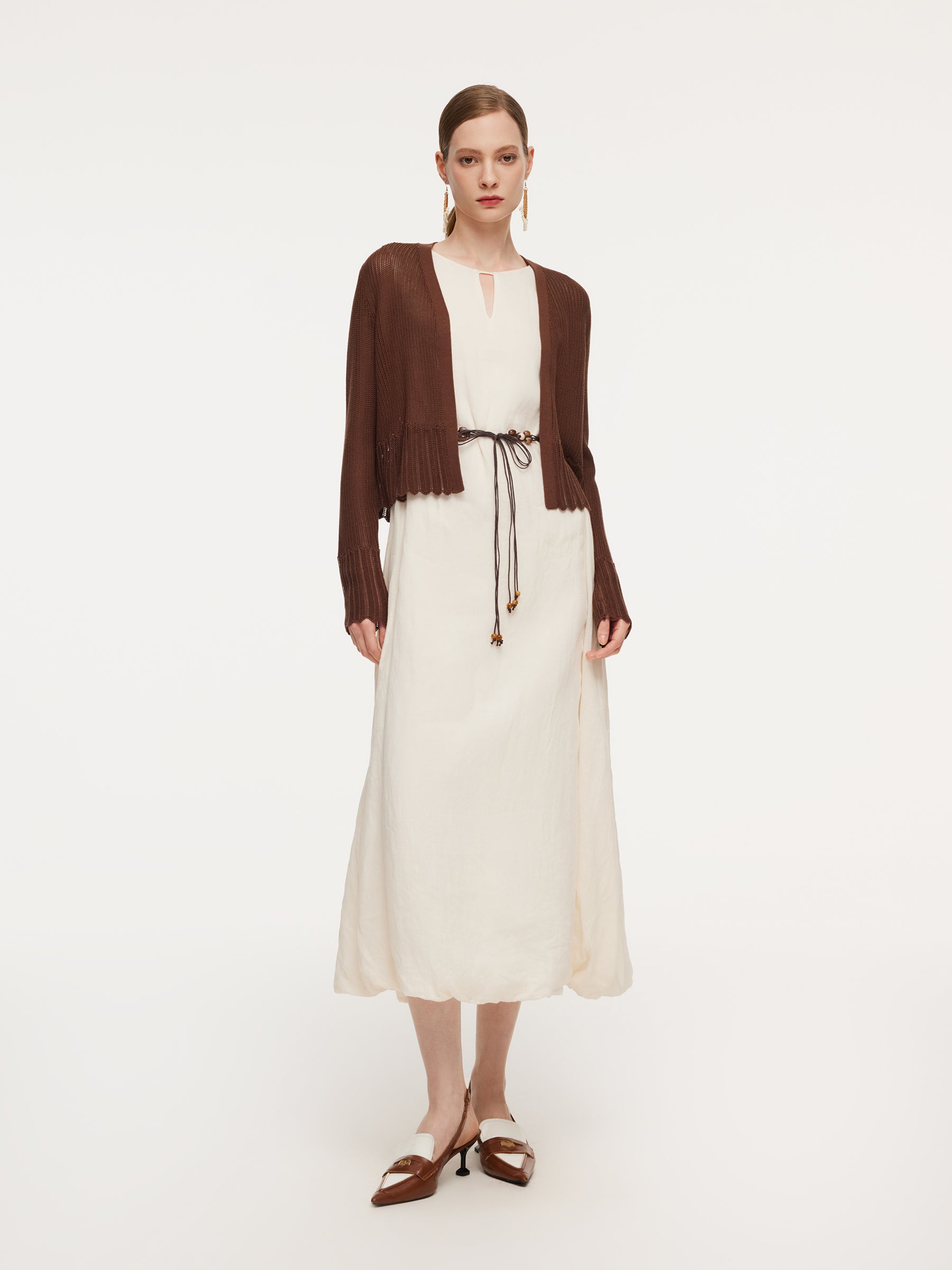 [Preview] Tencel Mulberry Silk Blend Women Openwork Cardigan GOELIA