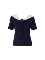 Tencel Blend Color Block Tie Front Women Knit Top GOELIA