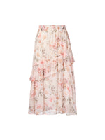 10MM Mulberry Silk Floral Print Women Tiered Skirt GOELIA