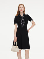 Lyocell Blend Women Knit Midi Dress With Detachable Silky Scarf GOELIA
