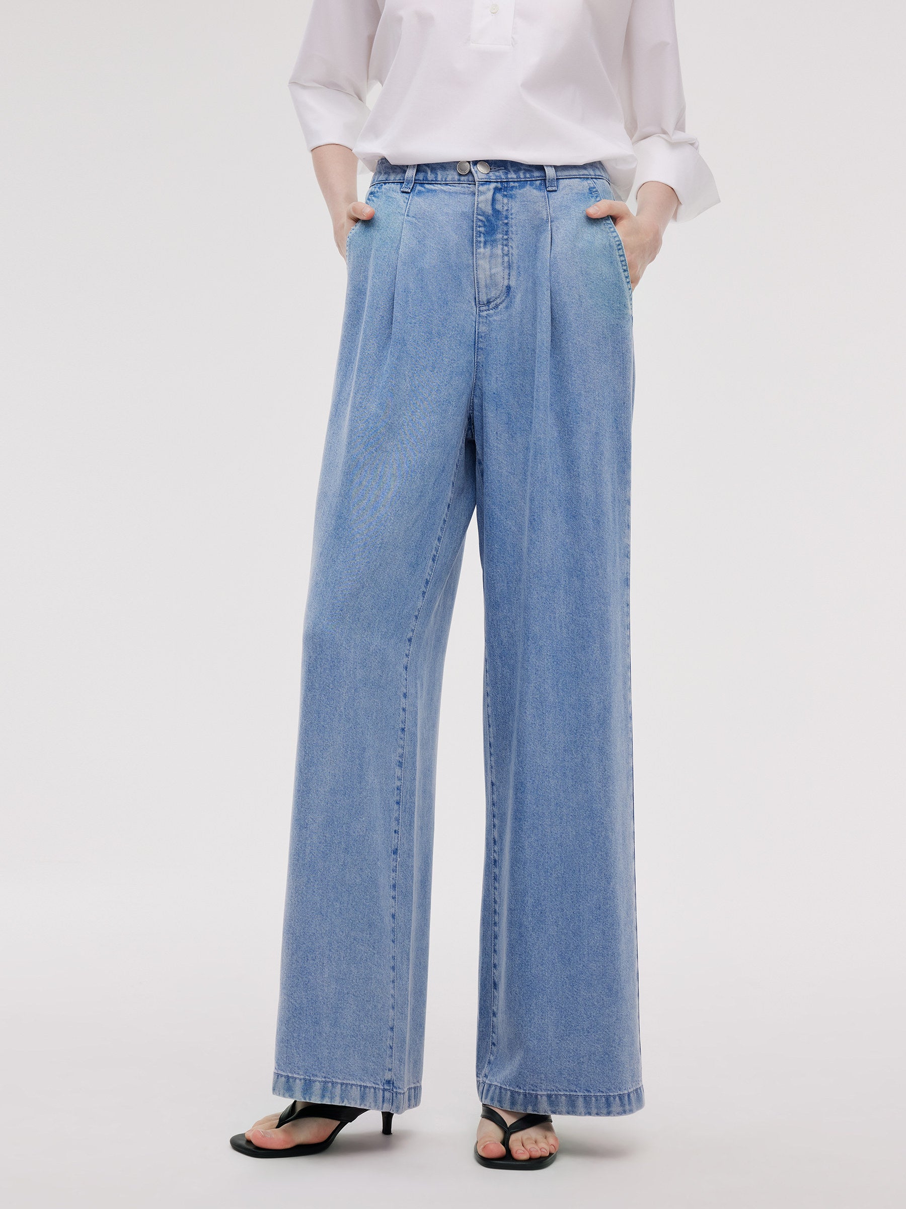 100% Lyocell Denim Straight Wide Leg Women Jeans GOELIA