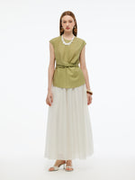 Acetate Twist Front Women Cap Sleeve Top GOELIA