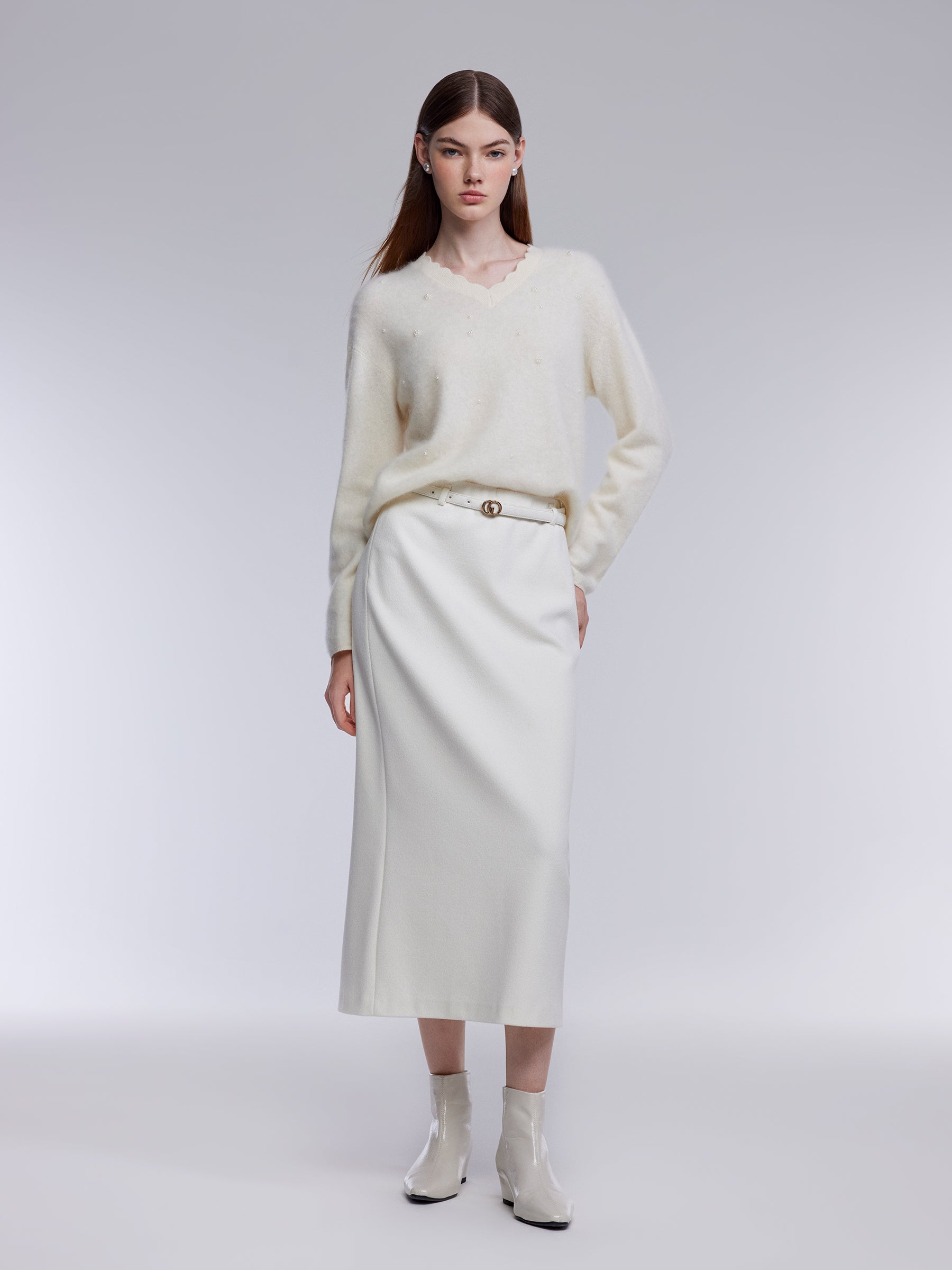 Brushed Silk Cashmere Wool Blend Women Beaded Sweater GOELIA