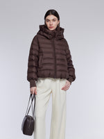 [Preview] Narrow-Quilted Goose Down Hooded Cropped Jacket GOELIA