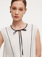 Acetate Blend Tie Front Contrast Trim Women Tank Top GOELIA