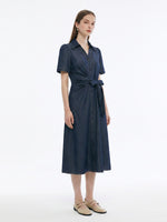 Denim Tie Front Women Shirt Maxi Dress GOELIA