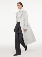 Cotton Blend Relaxed H-line Women Belted Long Trench Coat GOELIA