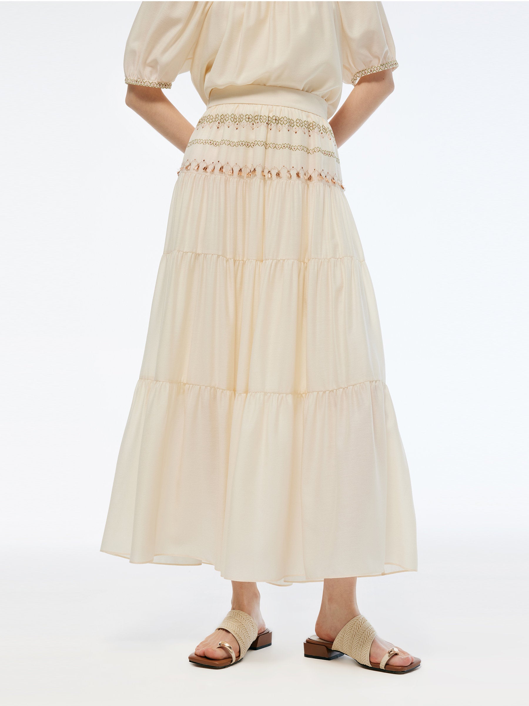 Acetate Blend Women Embroidered Skirt GOELIA