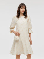 Jacquard A-Line Ruffle Women Midi Dress With Bag GOELIA