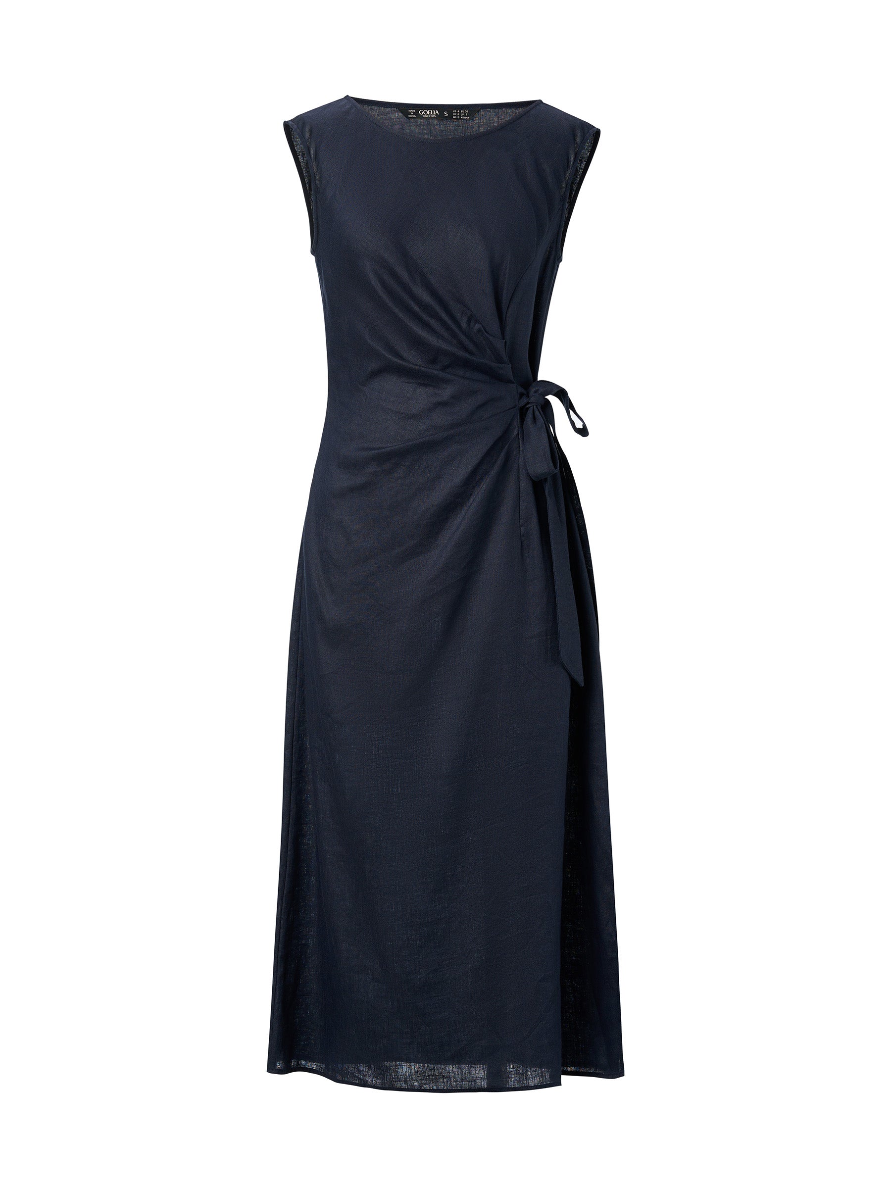 100% Linen Side Tie Women Sleeveless Maxi Dress GOELIA