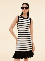 Tencel Blend Stripe Contrast Trim Women Knit Mini Tank Dress GOELIA