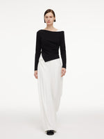 Boat Neck Asymmetrical Hem Women Color Block Knit Top GOELIA