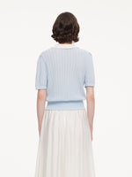 Tencel Blend Color Block Tie Front Women Openwork Knit Top GOELIA