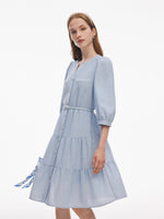 Acetate Blend Tweed Sequins Women Midi Dress With Belt GOELIA