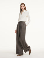 Brown Plaid Straight Leg Women Pants GOELIA
