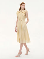 Lyocell Blend Ruffle Women Maxi Dress With Ribbon GOELIA