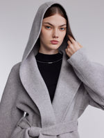 [Preview] Double-Faced Wool Yak Silk Blend Women Hooded Wrap Overcoat GOELIA