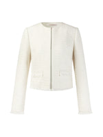 Tweed Round Neck Frayed Hem Women Cropped Jacket GOELIA