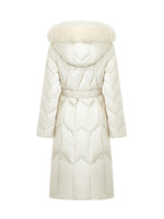 Gathered Waist Long Goose Down Garment With Faux-Fur Collar GOELIA