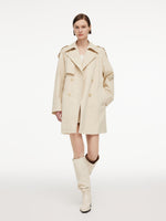 Cotton Blend H-Line Women Mid Length Belted Trench Coat GOELIA