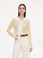 Lyocell Wool Blend V-Neck Women Knit Top With Detachable Sailor Collar GOELIA