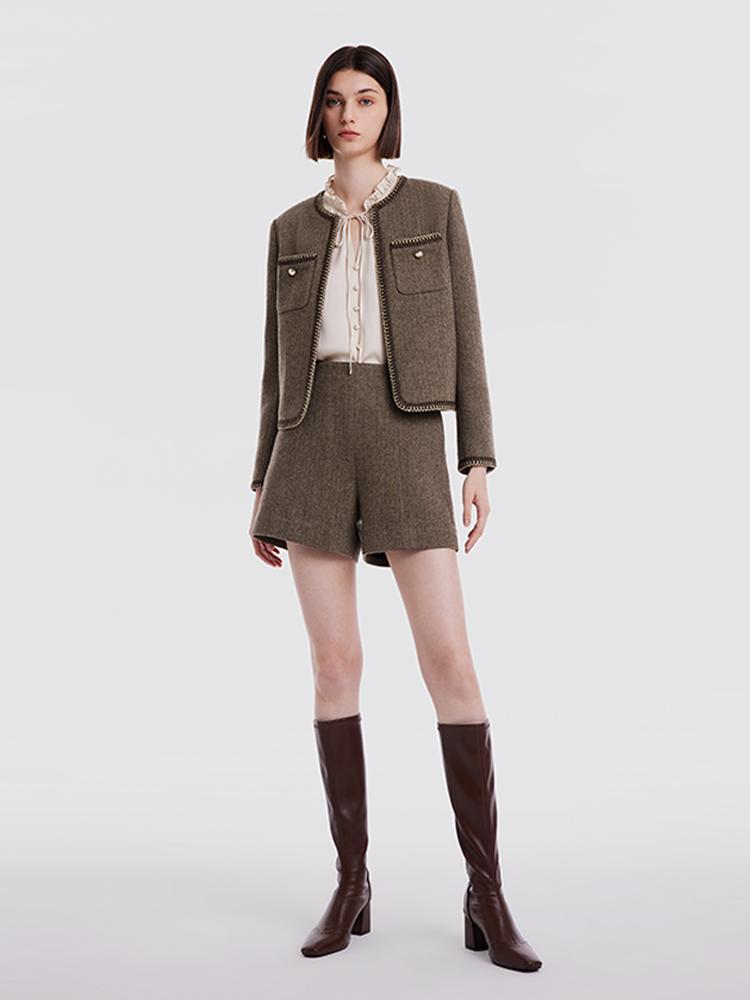 Retro Brown Washable Woolen Jacket GOELIA