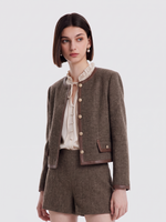 100% Washable Wool Leather-Trimmed Women Jacket GOELIA