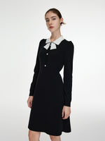 Pre-Order Tencel Wool Blend Color Block Collar Women Knit Mini Dress GOELIA