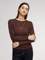 Cashmere Mulberry Silk Lyocell Blend Crew Neck Women Knit Top GOELIA