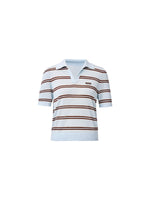 [Preview] Crew Neck Stripe Women Polo Knit Top GOELIA