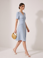 V-Neck Asymmetric Pleated Women Midi Dress GOELIA