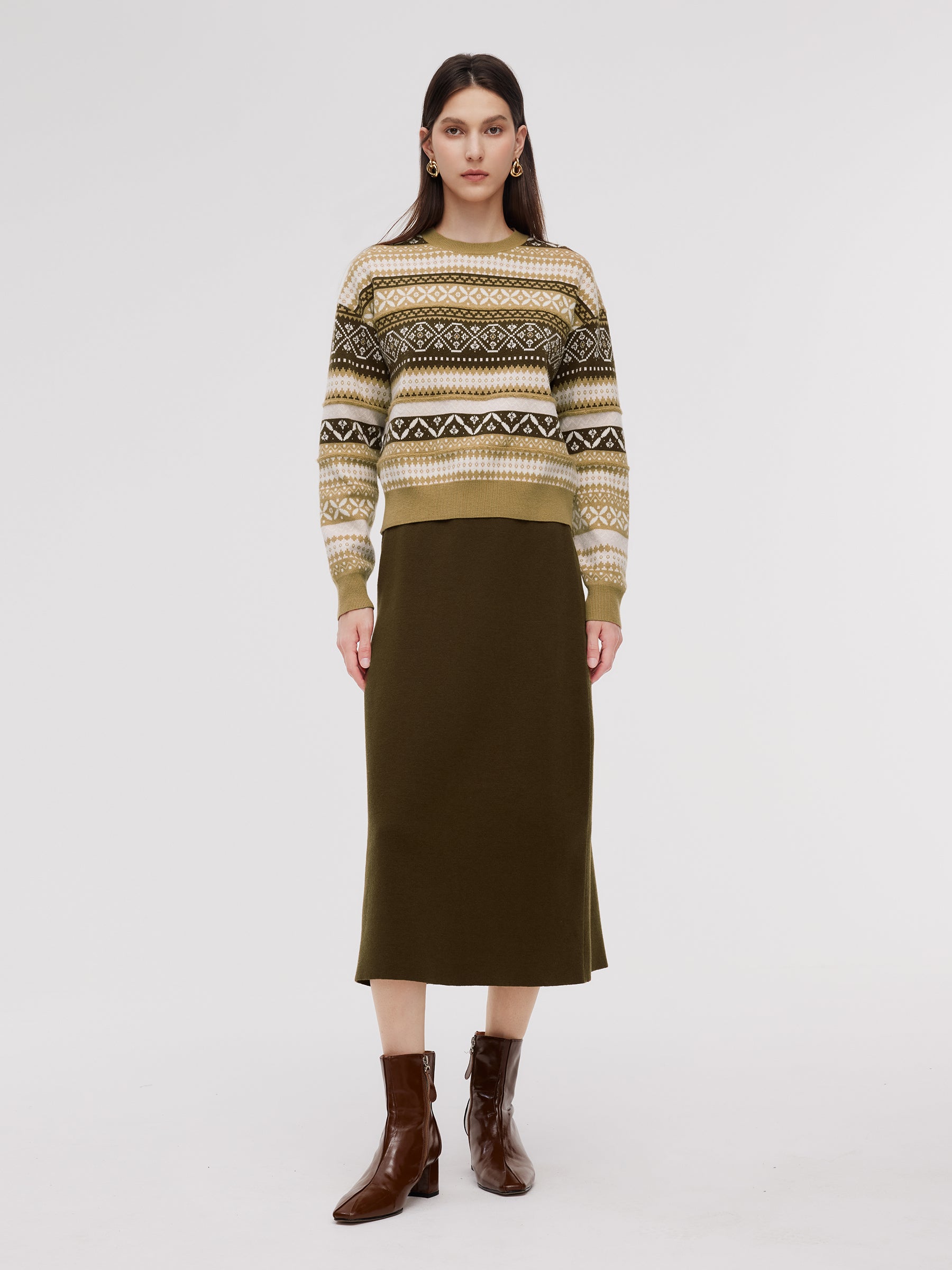 Jacquard Knit Top And Skirt Two-Piece Set GOELIA