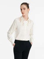 Mulberry Silk Embroidered Openwork Women Shirt GOELIA