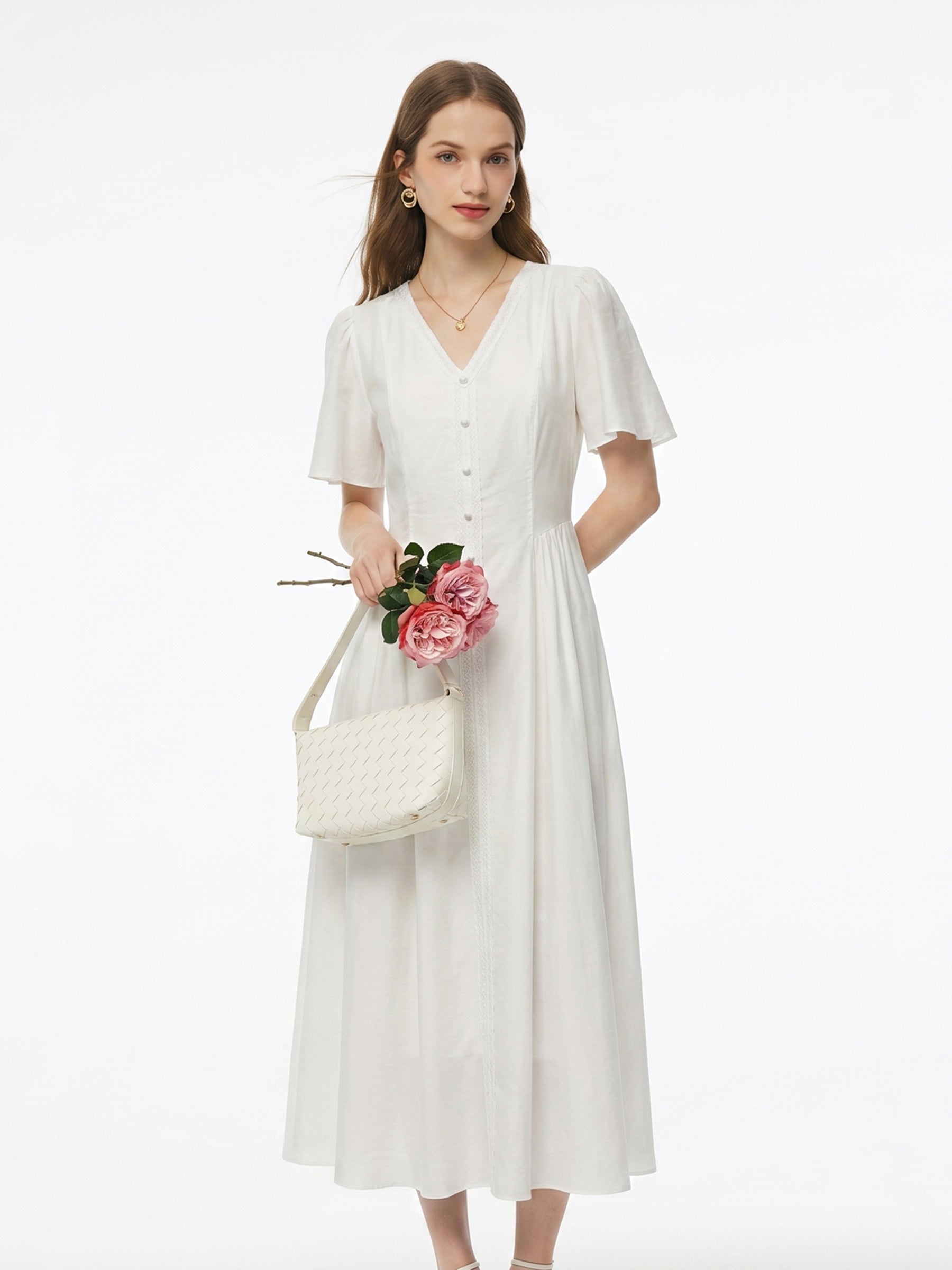 [Preview] Tencel Blend V-Neck Women Maxi Dress GOELIA