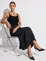 Lyocell Blend Patchwork Women Strap Pleated Maxi Dress GOELIA