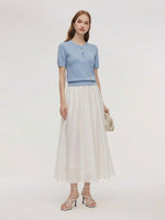 Tencel Blend Knit Top And A-Line Skirt Two-Piece Set With Detachable 3D Crochet Flowers GOELIA