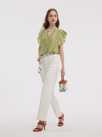 Cotton Denim Women Ankle Length Folded Jeans GOELIA