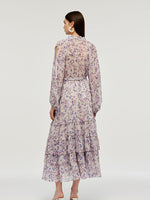 Floral Printed Tiered Women Maxi Dress With Belt GOELIA